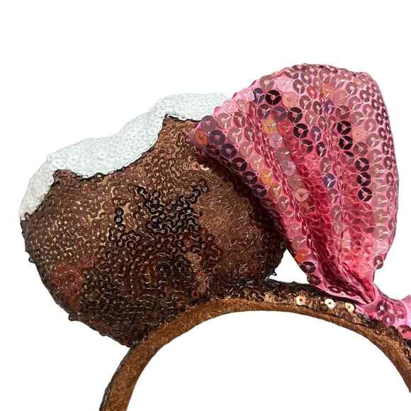 Disney Parks Chocolate Mickey Bar Ice Cream Bow Sequin Minnie Ears Headband